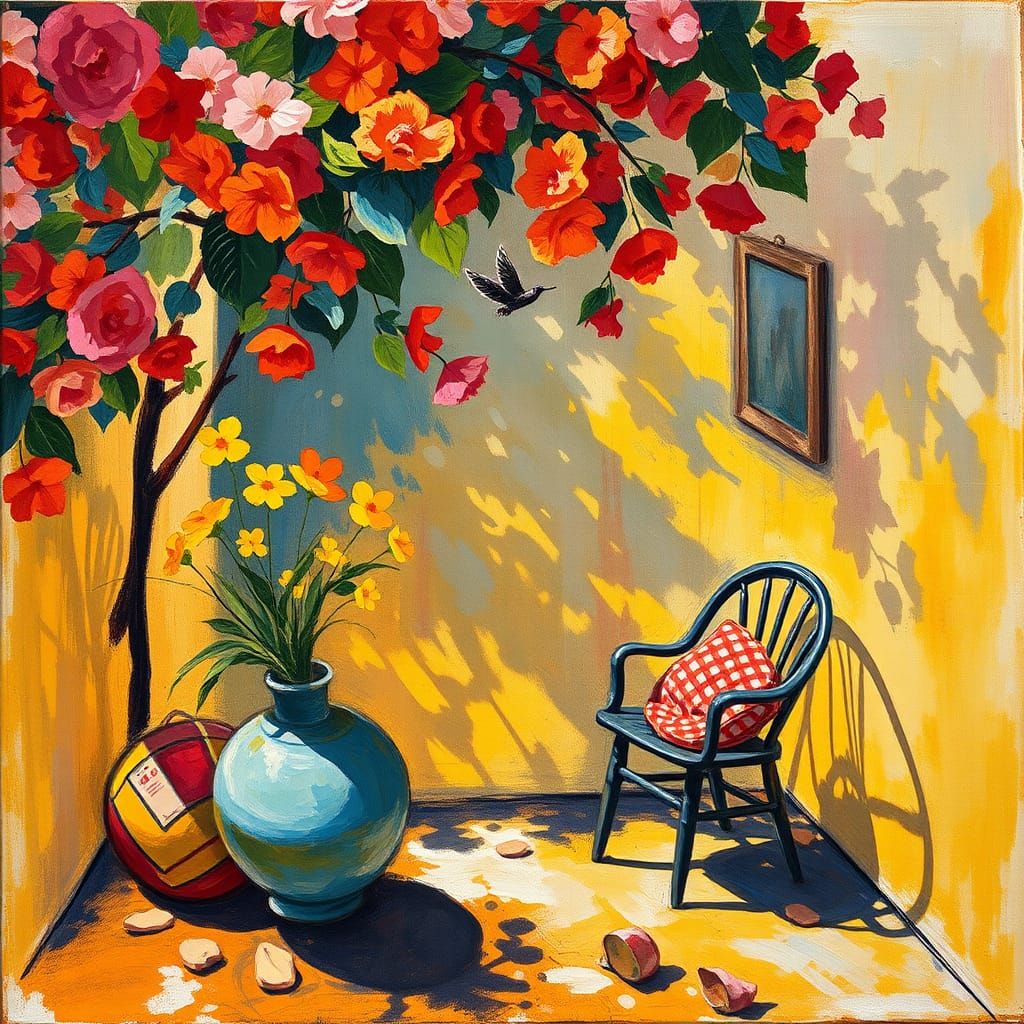 Impressionist Garden Scene with Impasto Brushstrokes