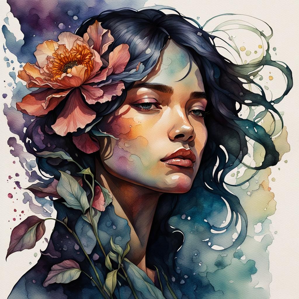 Teenager Pulling Petals: Moody Watercolor Portrait