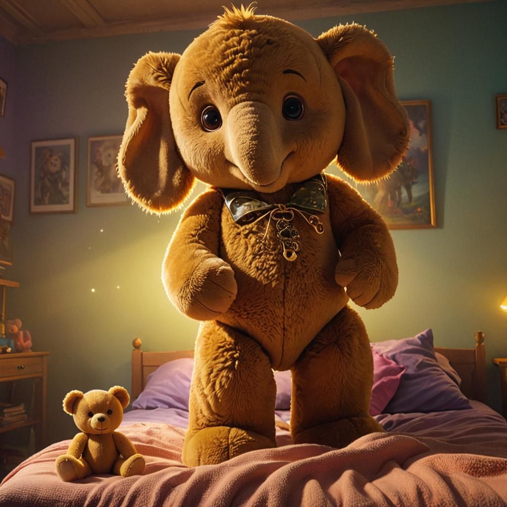 Teddybear Elephant in Child's Room: Aetherpunk Oil Painting