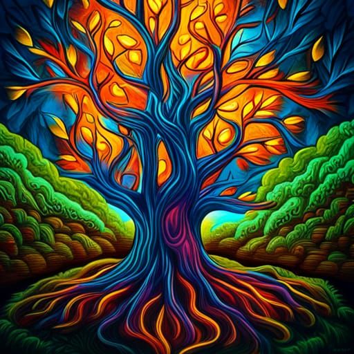 Colorful Graffiti Tree of Life Street Art