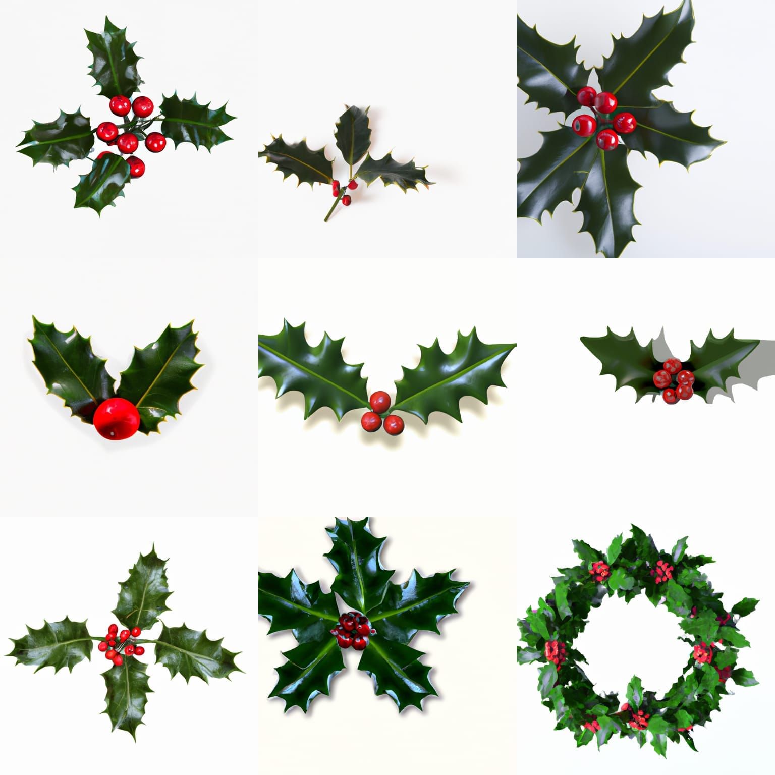 Christmas Holly Decoration on White Background in 8K