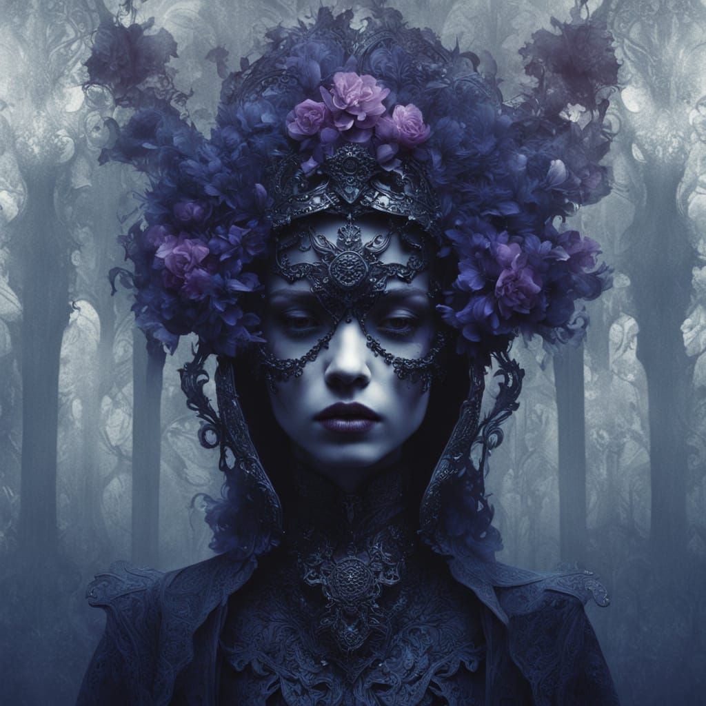 Mysterious Masked Woman in Fog: Surreal Dark Fantasy