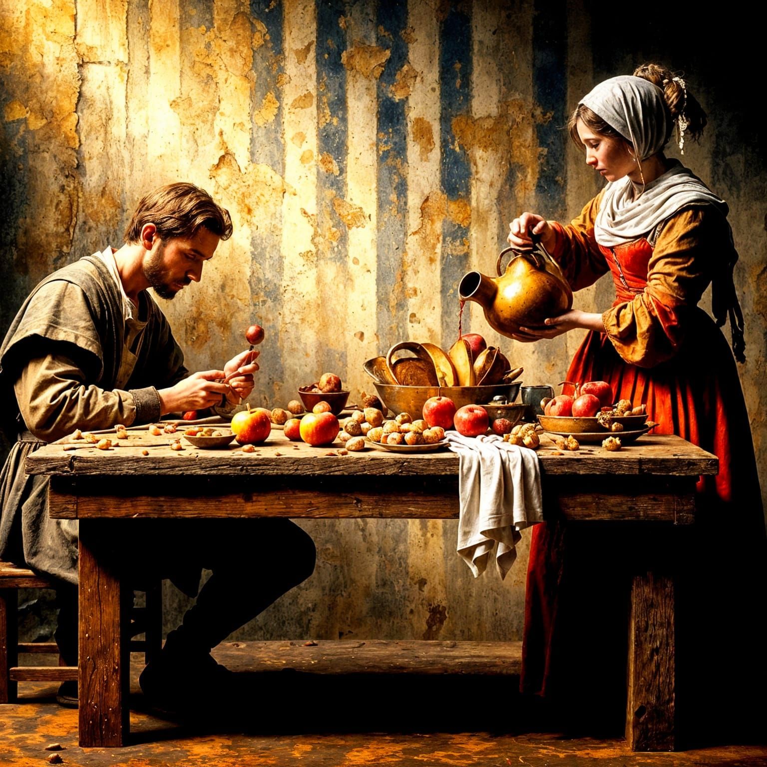 Medieval Tavern Scene in Chiaroscuro Style