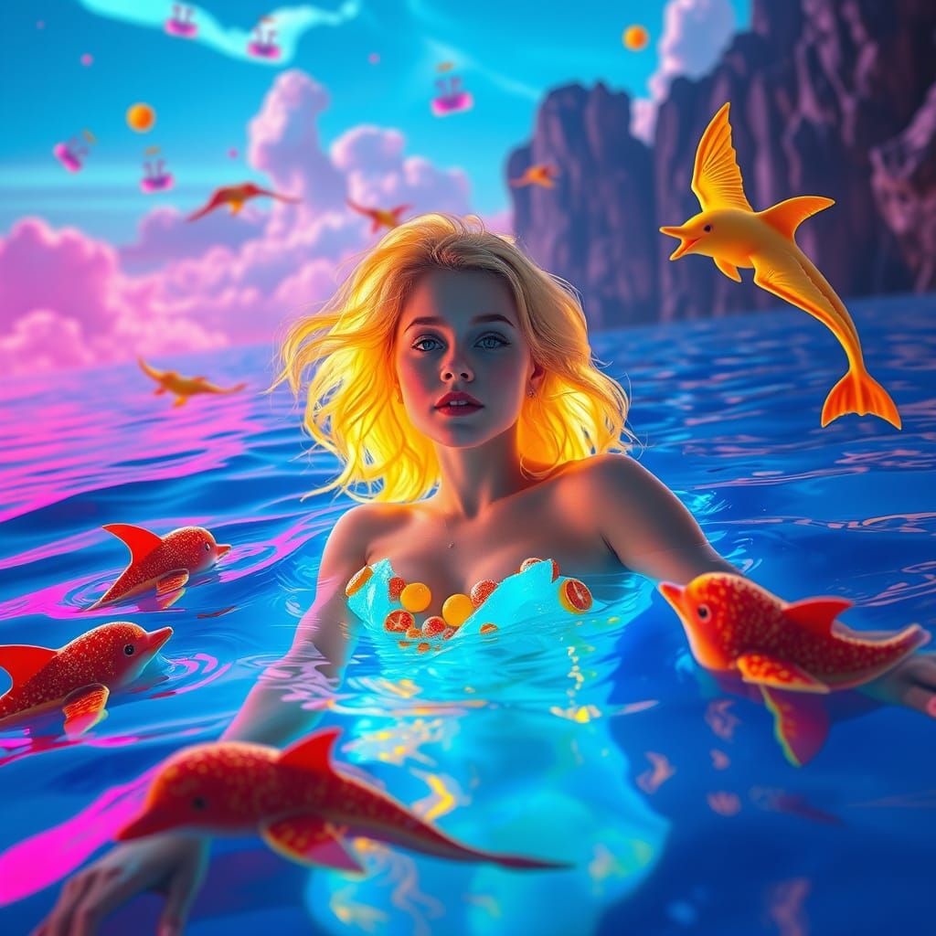 Woman in Soda Sea: A Psychedelic Dreamscape