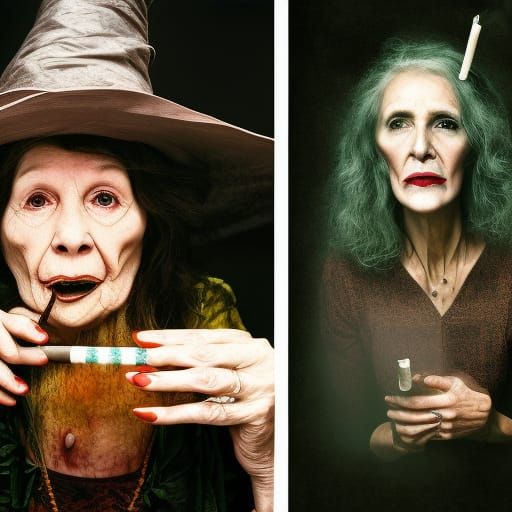 Horrifying Witch Portrait Eating Cigarettes
