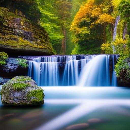 Purple Forest Waterfall Under Starry Sky