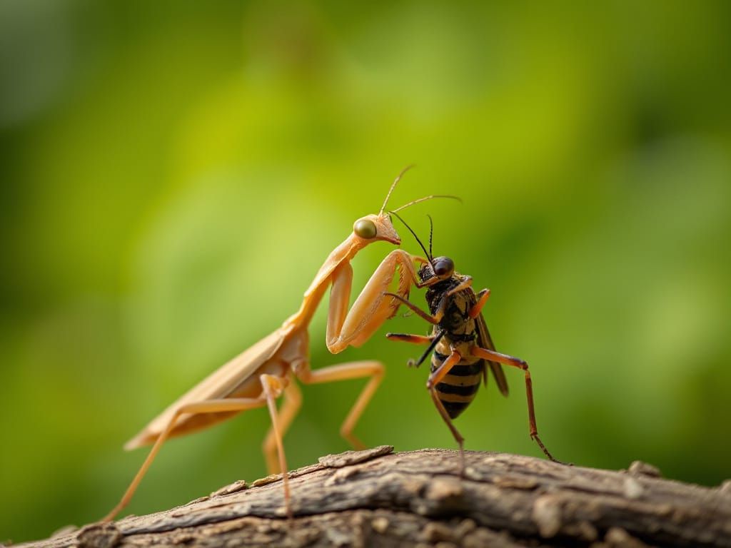 Mantis Fighting Insect for Food, Sharp Focus Photography