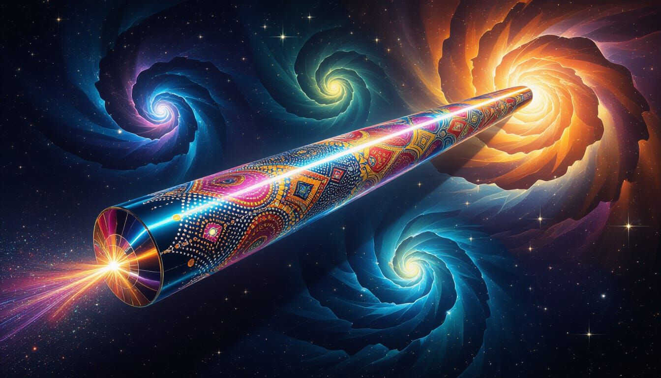 Cosmic Cylinder in Aboriginal Dot Painting Style