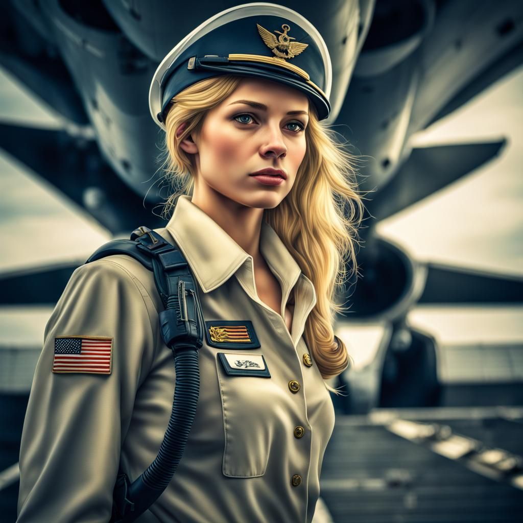 Hyperrealistic Pilot on Aircraft Carrier Deck