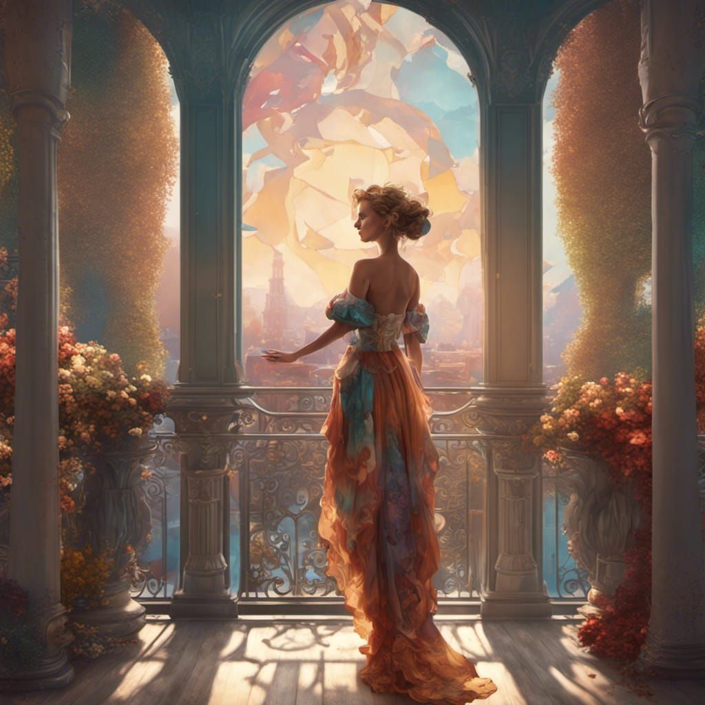 Woman Gazing into Wonderland, Art Nouveau Style