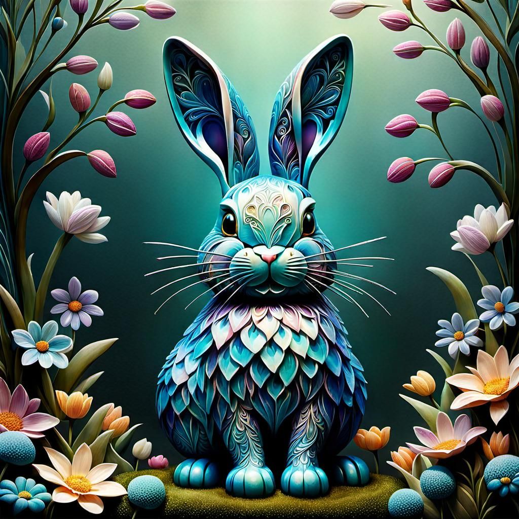 Floral Anthropomorphic Bunny in Liquid Glass Style