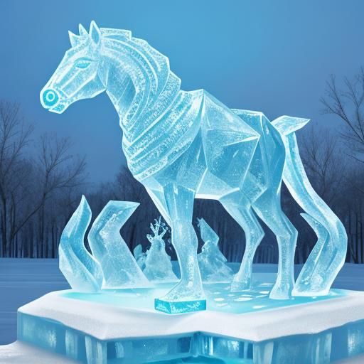 Intricate Ice Sculpture of Animals