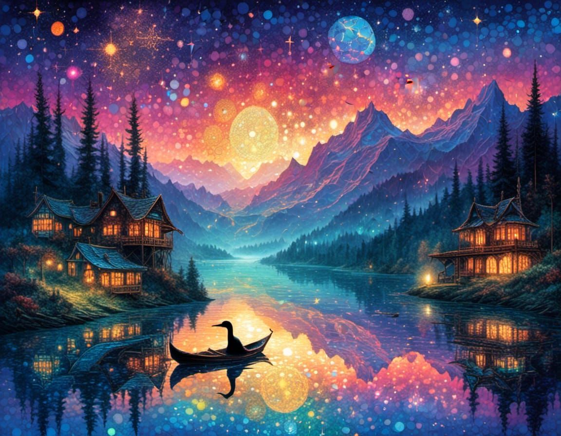 Loon on Misty Lake at Blue Hour: Vector Art