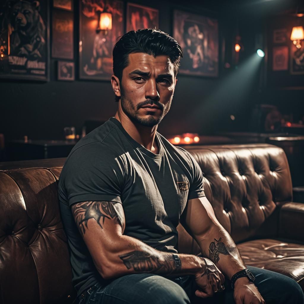 Moody Nightclub Owner in Film Noir Style