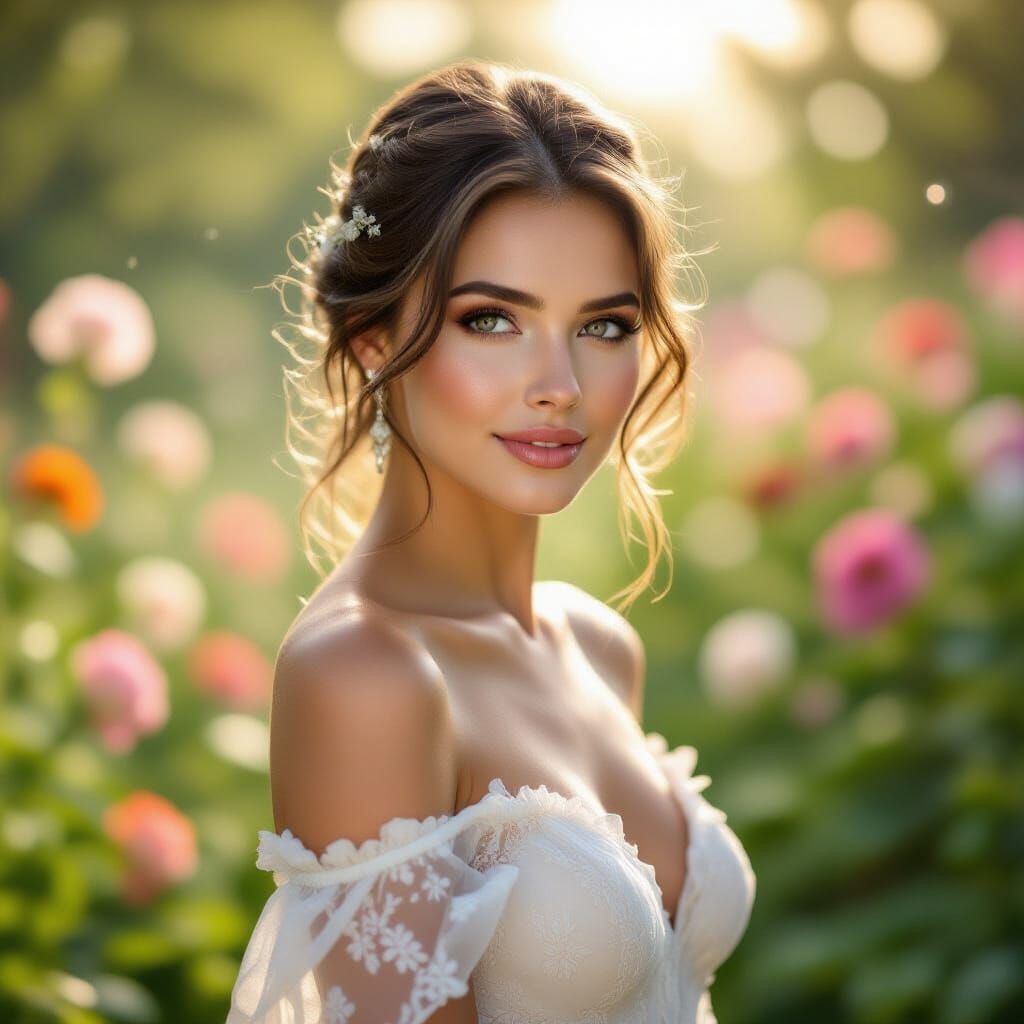 Radiant Woman in Enchanted Glowing Garden