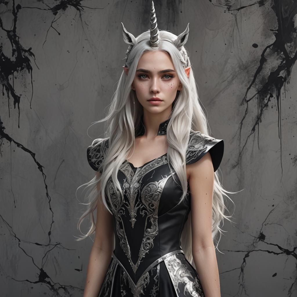 Girl with Unicorn Horn as Detailed Matte Painting