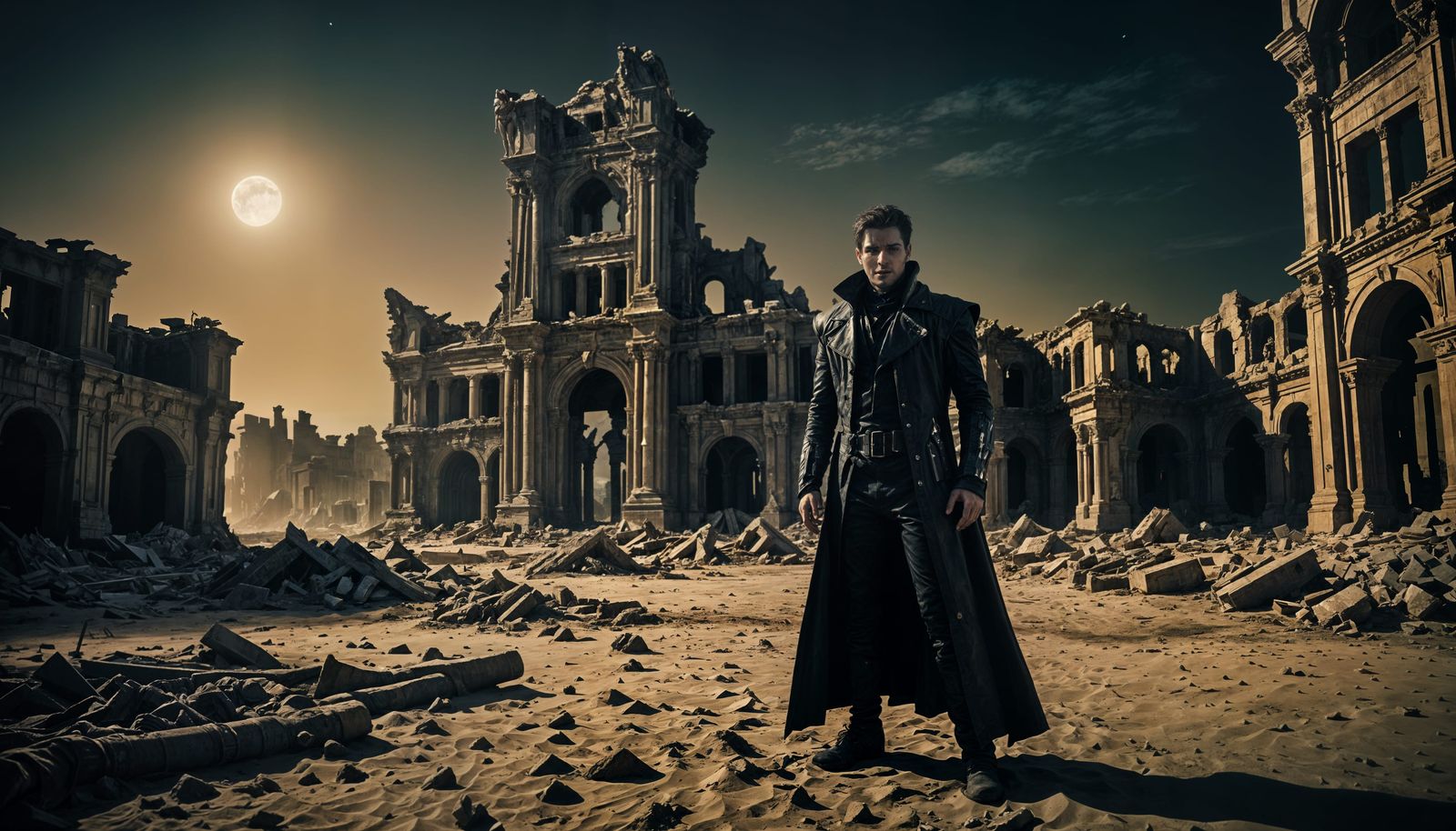 Cyborg Vampire in Decaying Ruins: Cinematic Film Still