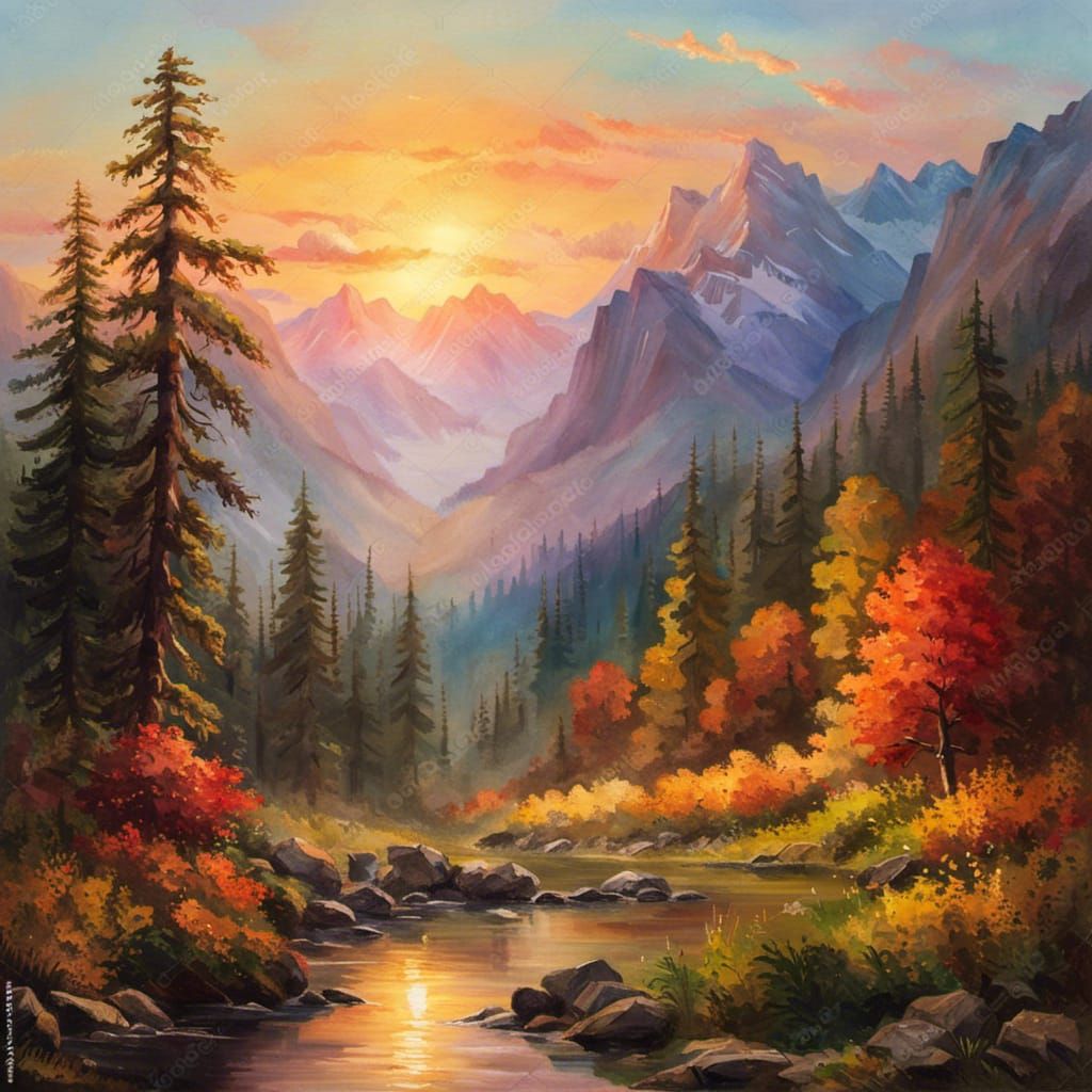 Epic Mountain Sunrise in Bierstadt's Grand Impressionist Sty...