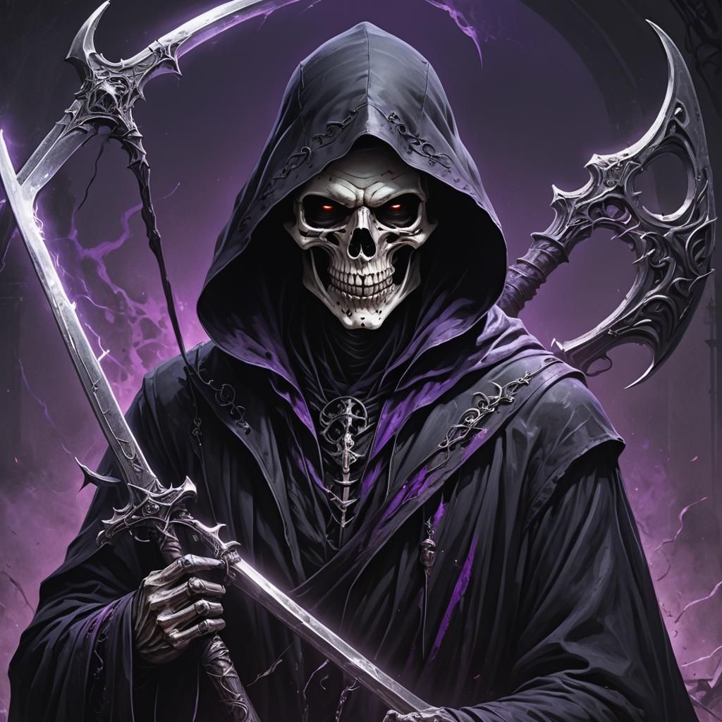 Dark Fantasy Grim Reaper with Glowing Scythe