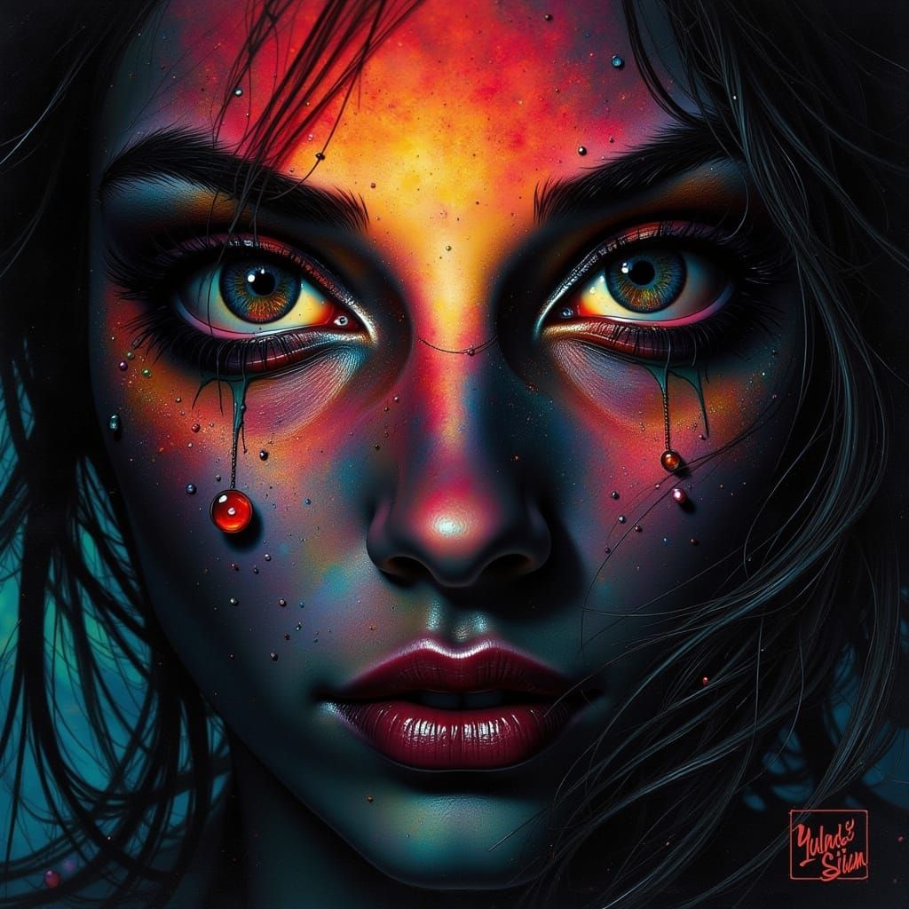 Mysterious Dark Fantasy Scene in Cyberpunk Style