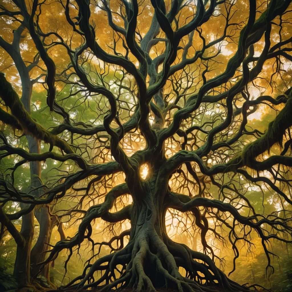 Glowing Tree Roots Connect to Human Heart