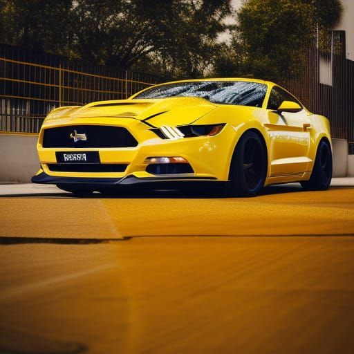 Yellow Mustang with Black Stripes: Professional Car Photogra...