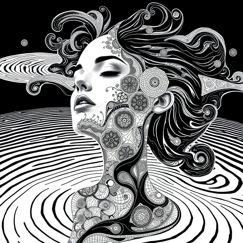 Abstract Female Figure with Zentangle Patterns