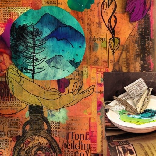 Dinner Collage in Modern Boho Art Style