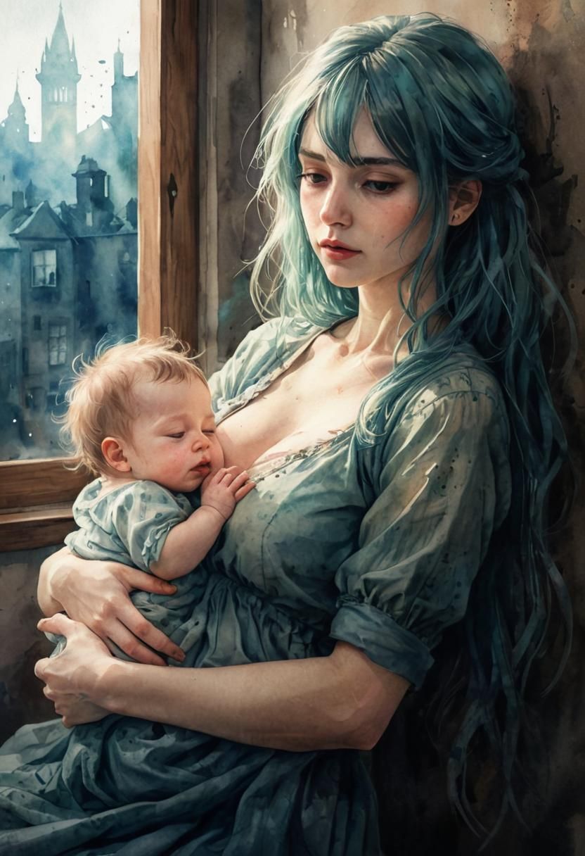 Mother and Child in Dimly Lit Apartment