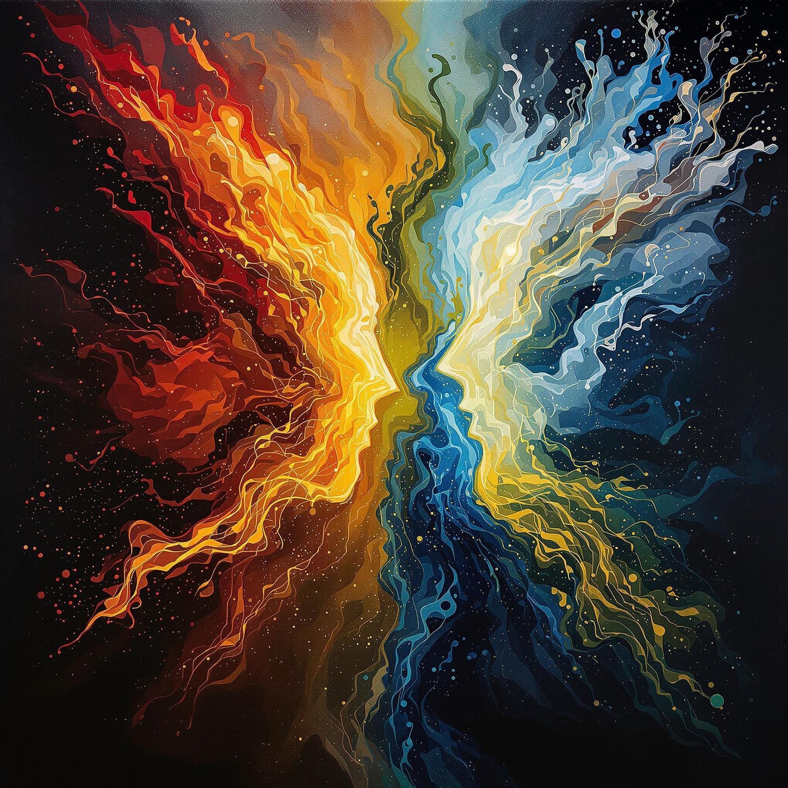 The Four Elements Dance in Expressionist Impasto Style