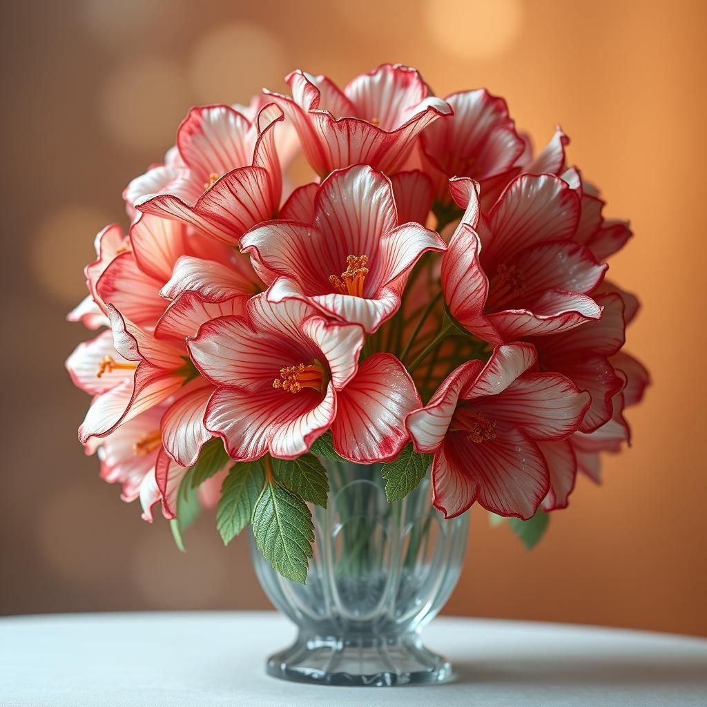 Enameled Glass Floral Figurines in Hyperrealistic Style