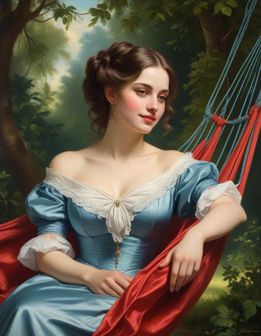 Regency-Era Lady at Leisure in a Hammock