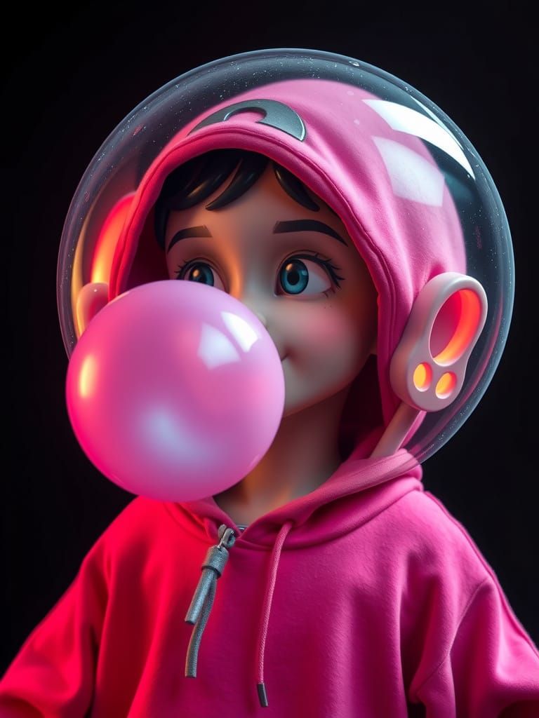 Colorful Bubblegum Character Blows a Bubble