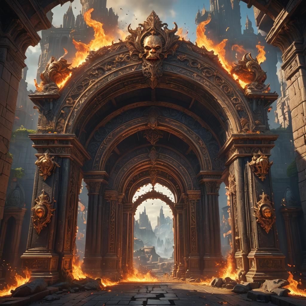 Giant Flaming Archway in Ornate Fantasy Style