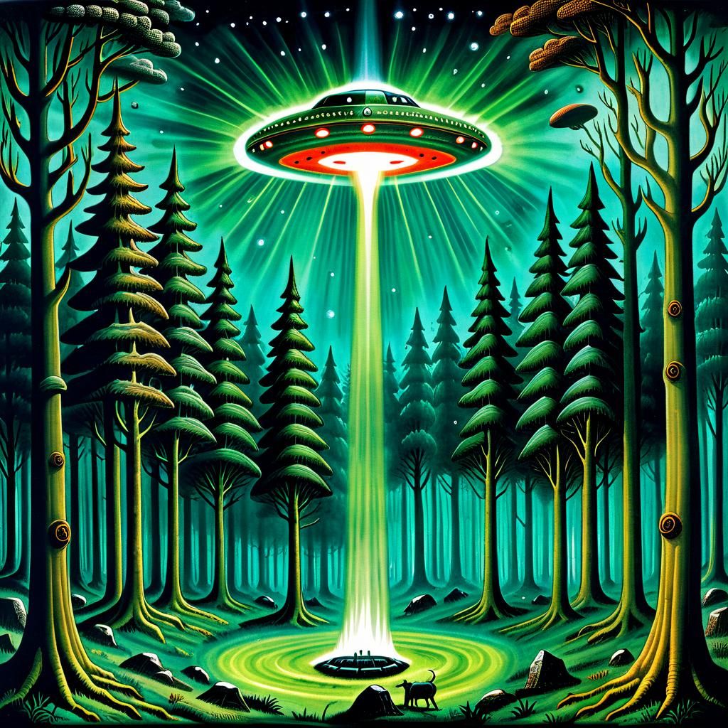UFO in Forest, Fifteenth Century Bestiary Art