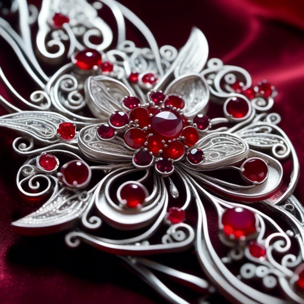Celestial Jewel Fantasy Art in Silver and Ruby