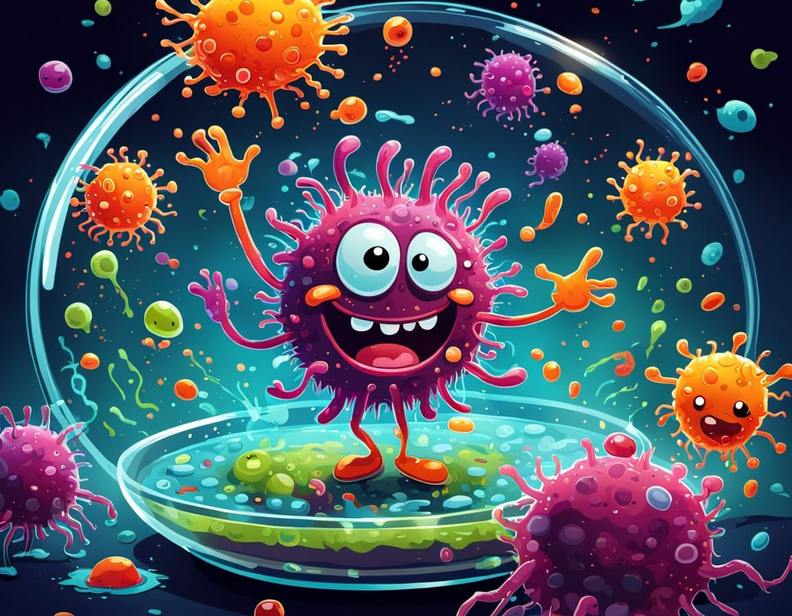 Cheerful Microbe Dancing in Petri Dish