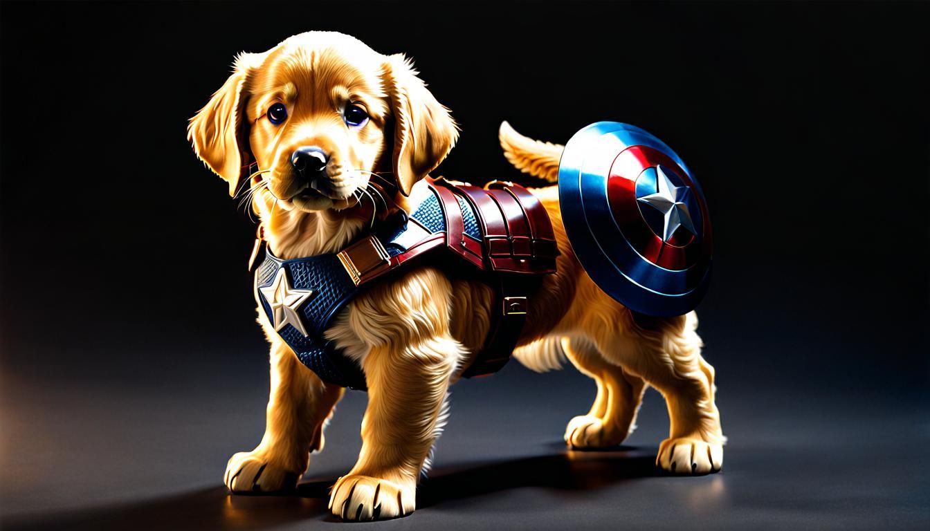 Golden Retriever Puppy as Captain America: Realism