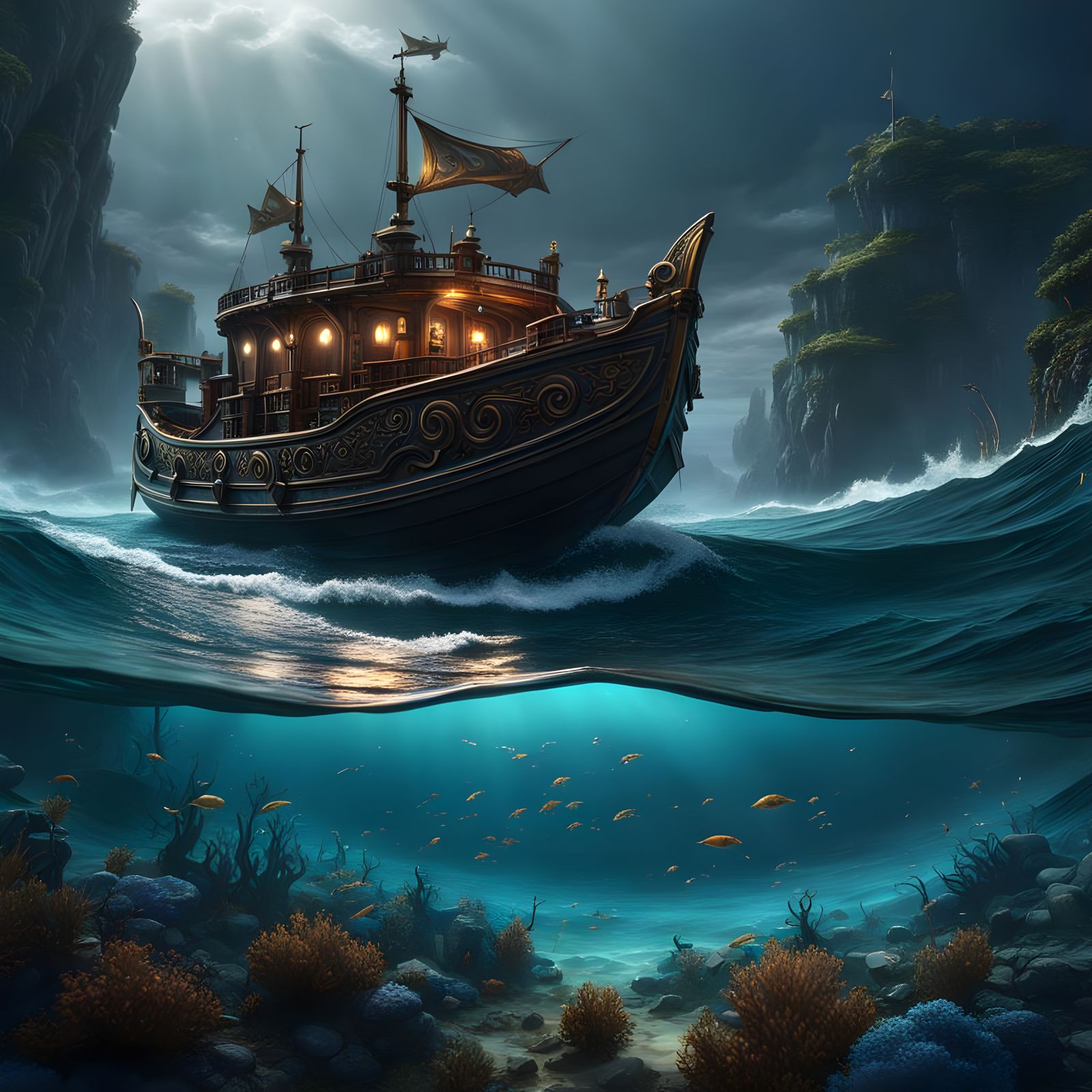 Fishing Boat at Sea: Detailed Matte Painting