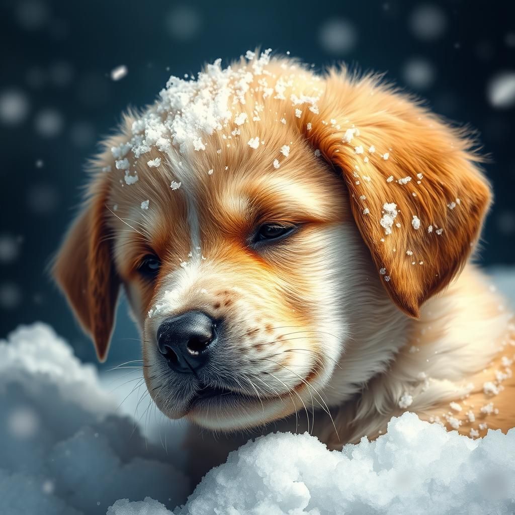 Hyperrealistic Puppy Covered in Snow Splash Art