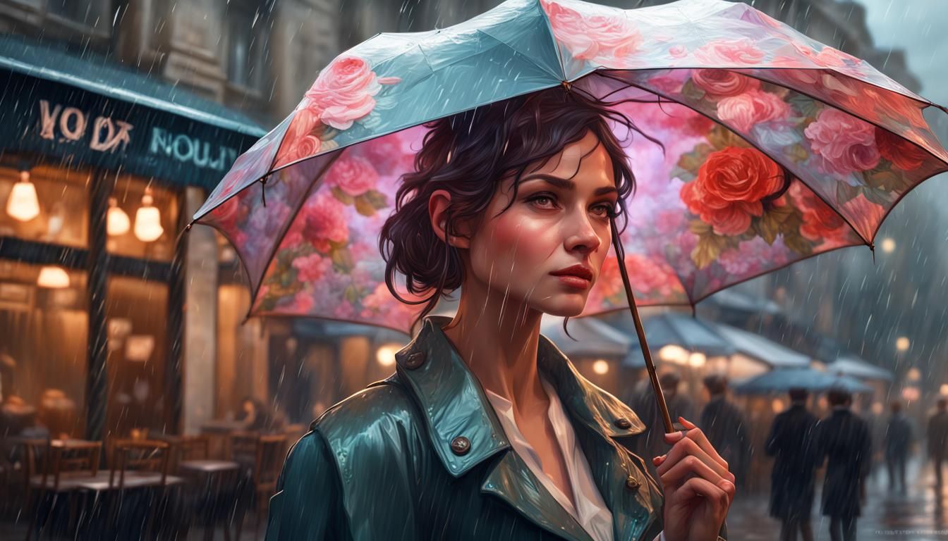 French Cafe Woman Portrait in Art Nouveau Style