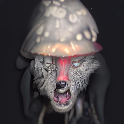 Red Riding Hood vs Mushroom Werewolf in Solar-Punk Style