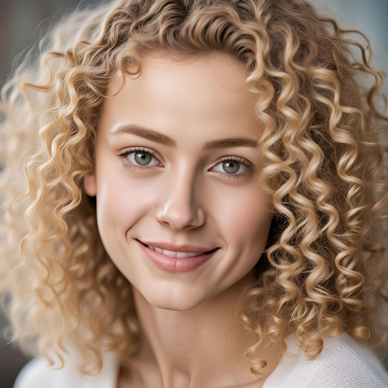 Beautiful Young Woman Portrait with Blonde Curly Hair