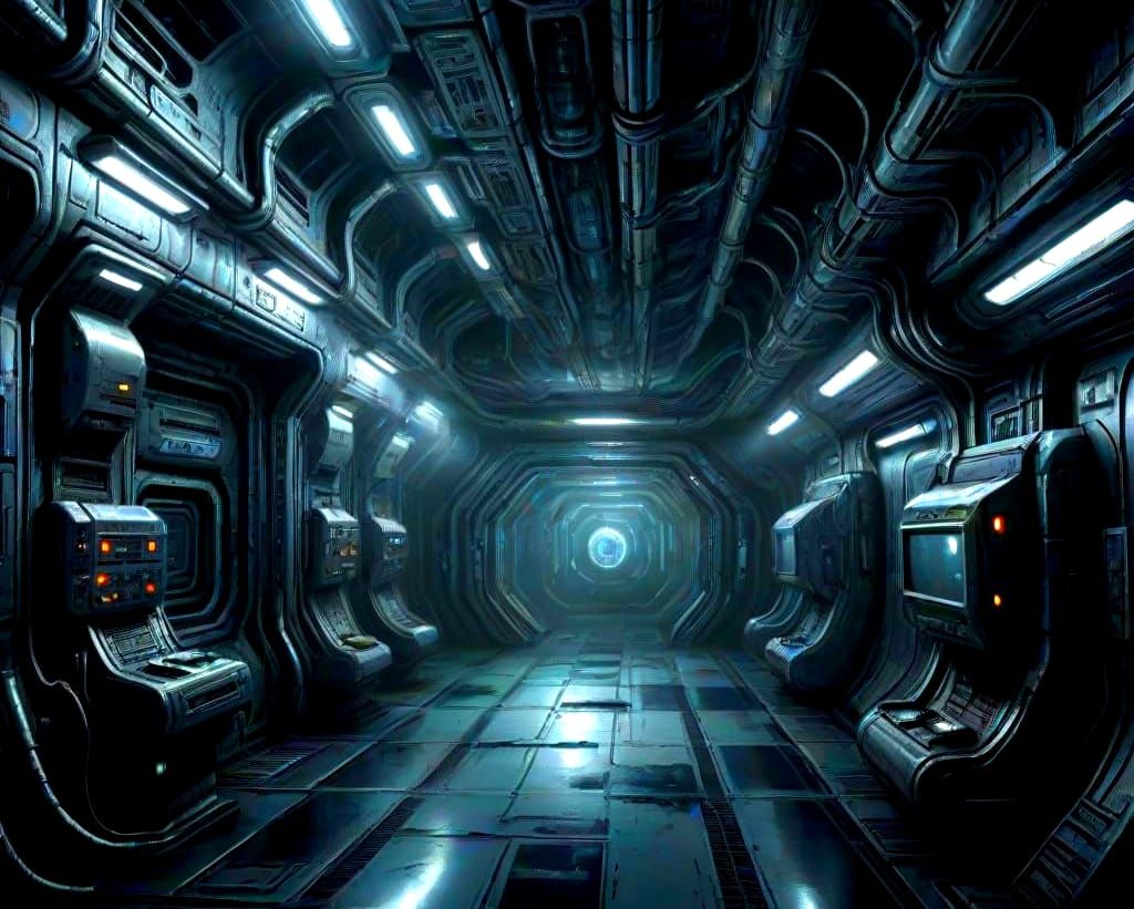 Eerie Abandoned Space Station Interior with Bio-luminescent ...