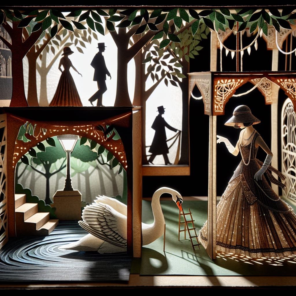 Paper Diorama: South Asian Woman in Edwardian Park