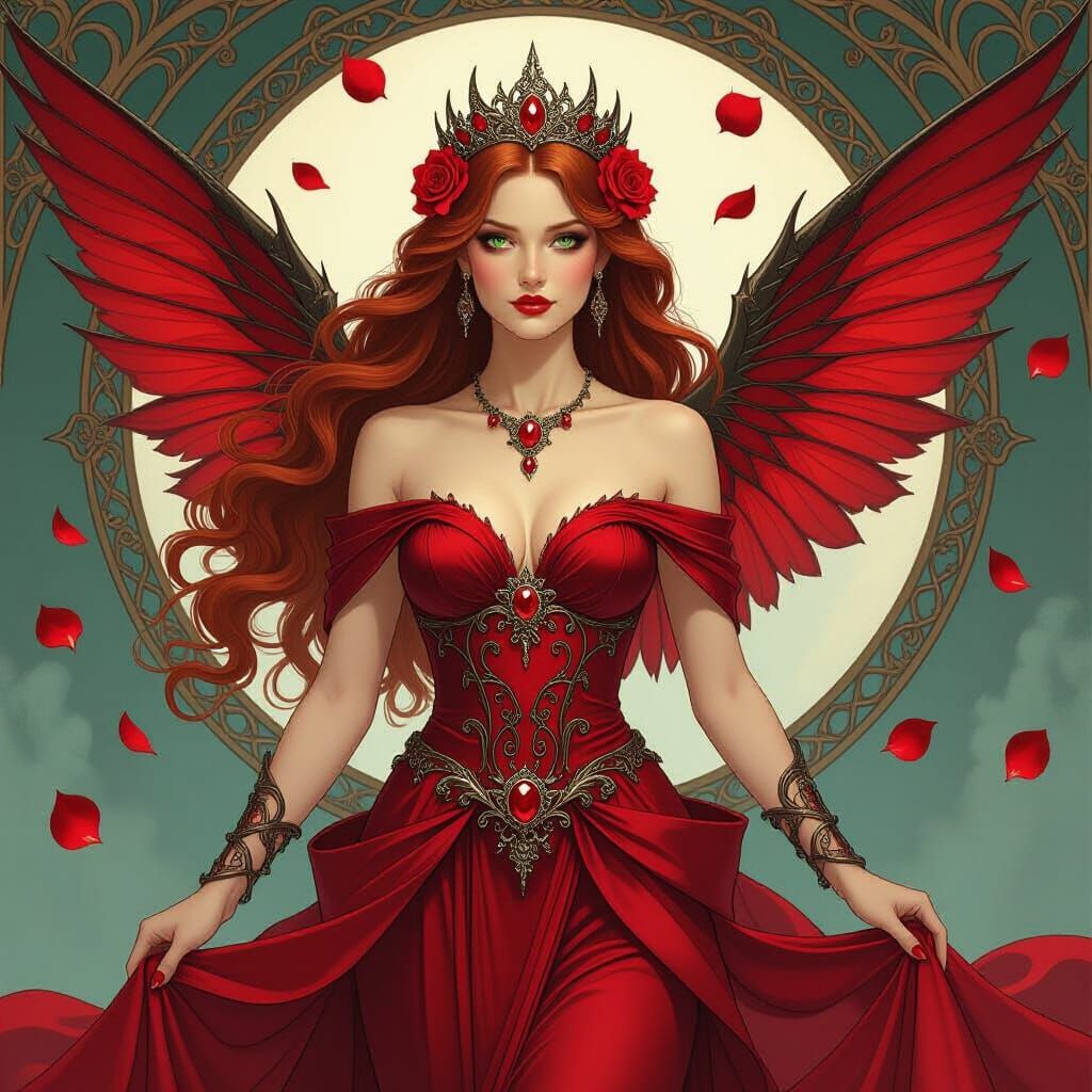 Warrior Princess with Rose Armor in Art Nouveau Style