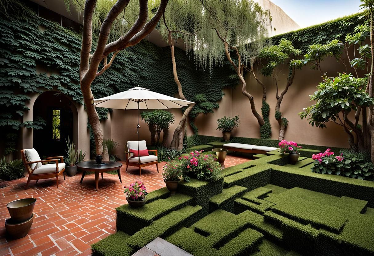 Rogelio Salmona Inspired Outdoor Space with Brick and Plants