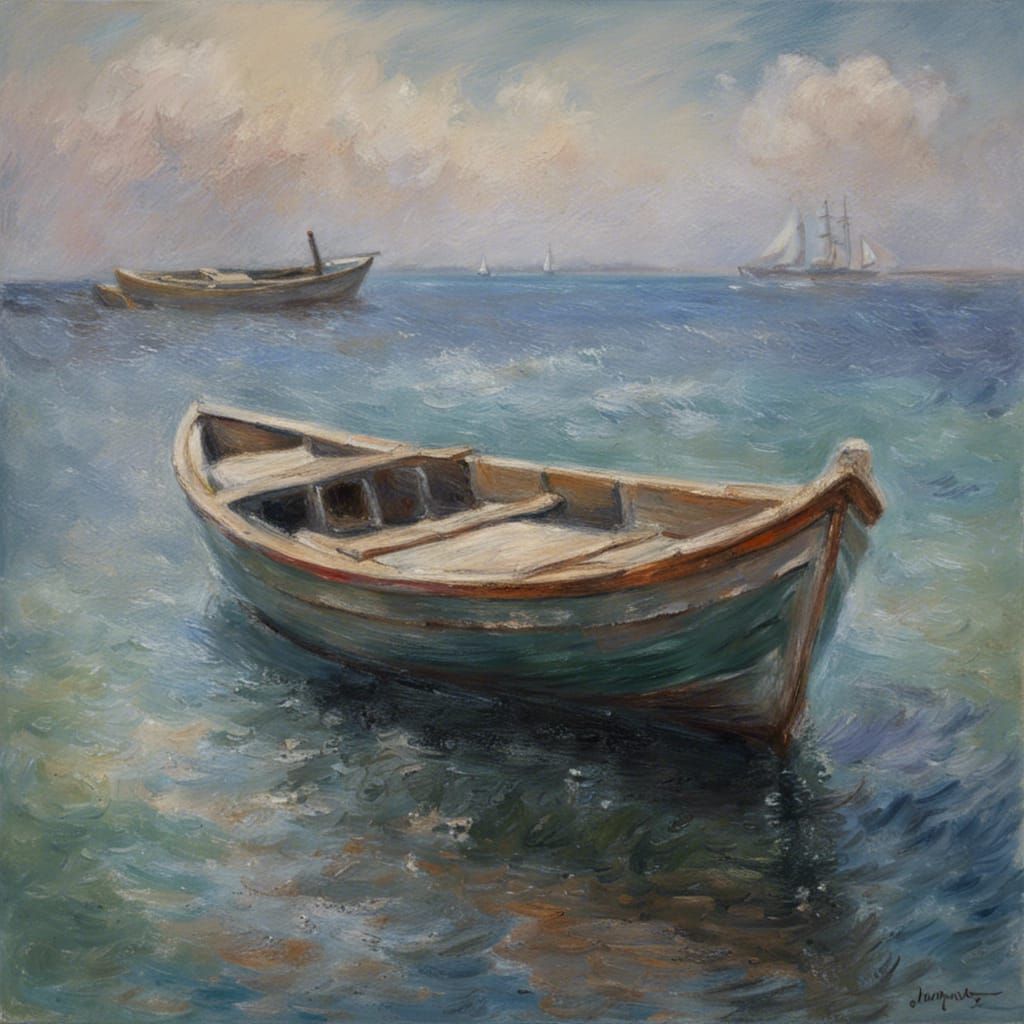 Impressionistic Boat on the Sea in Pastel Colors