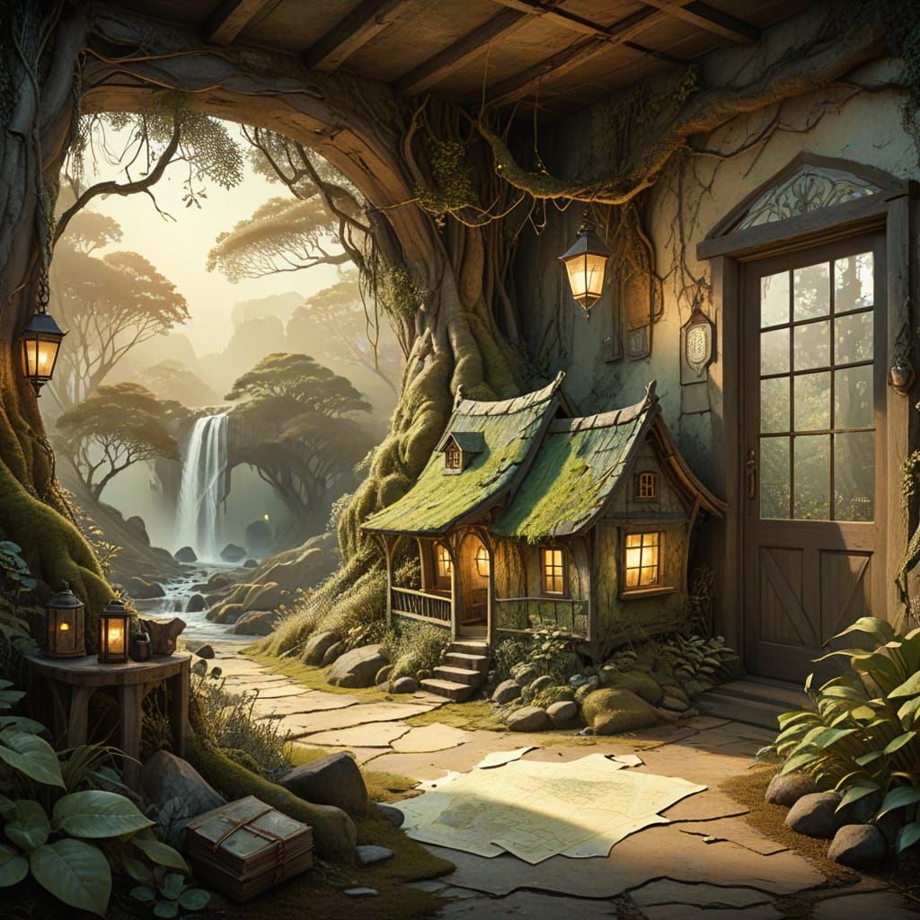 Weathered Mapmaker's Haven in Earthy Watercolor