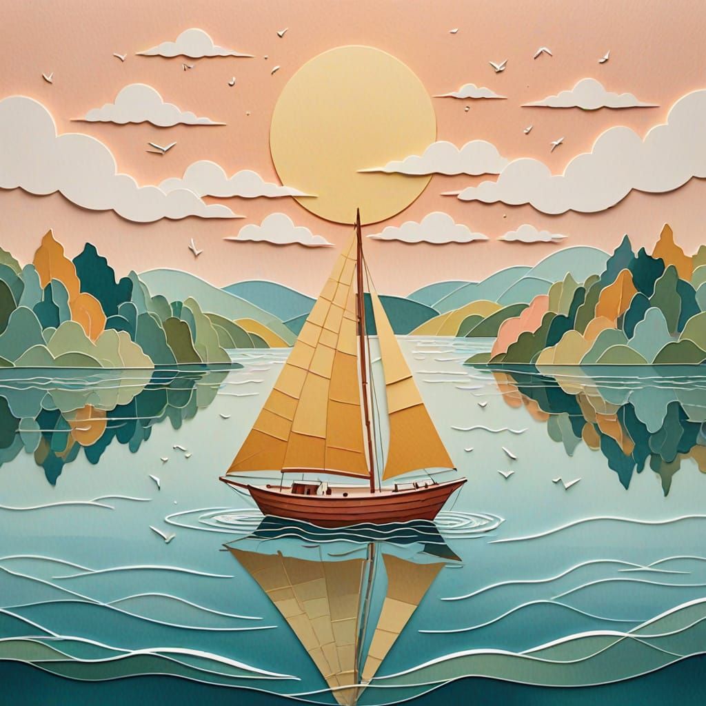 Paper cut illustration sail boat